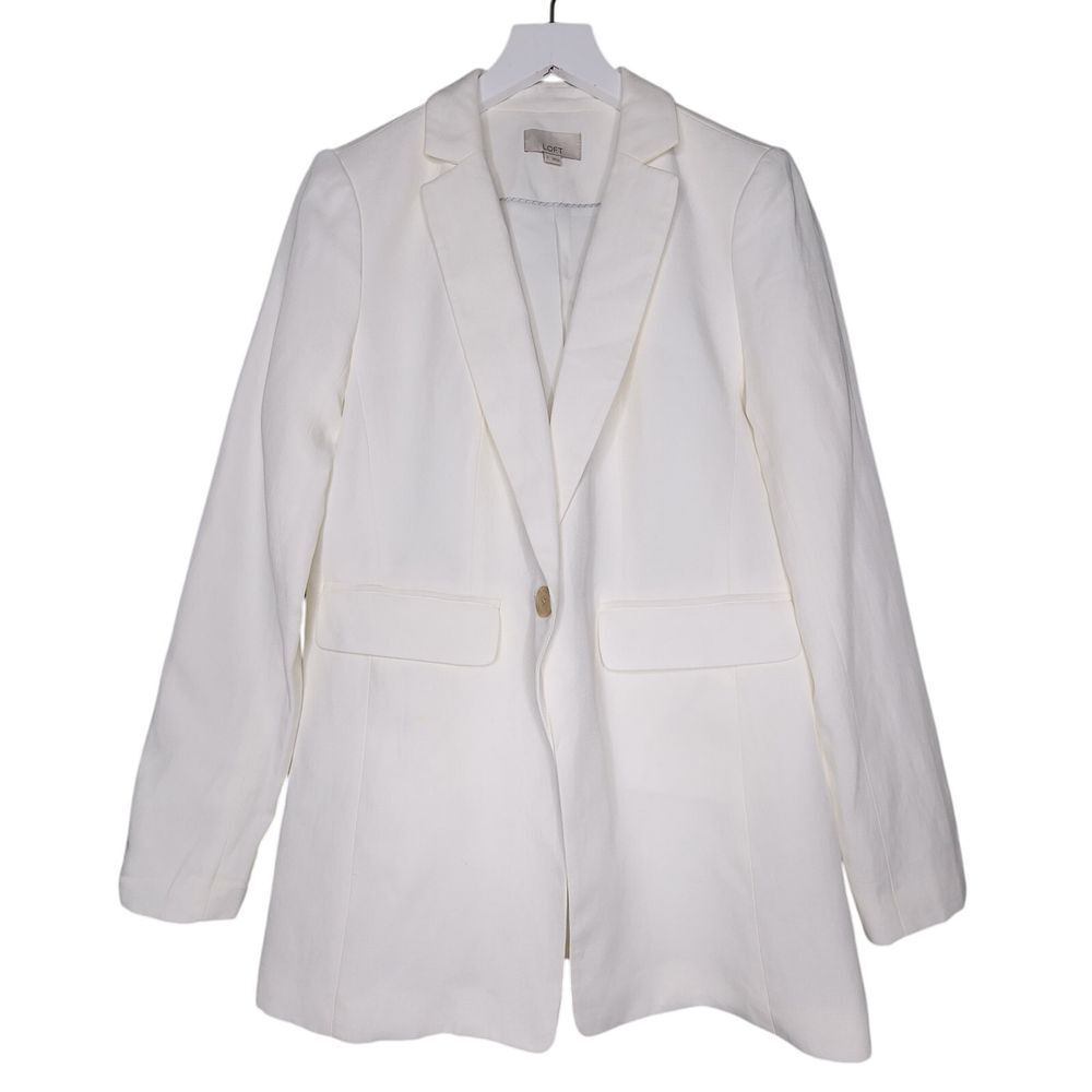 Loft Linen Blazer 0 Ivory One Button Single Vent Jacket Business Classic‎